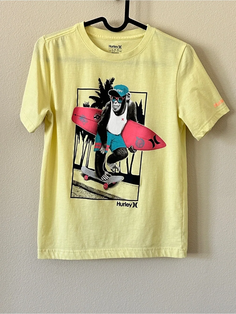 Hurley Yellow Monkey Surf Skate Graphic Tee Size L